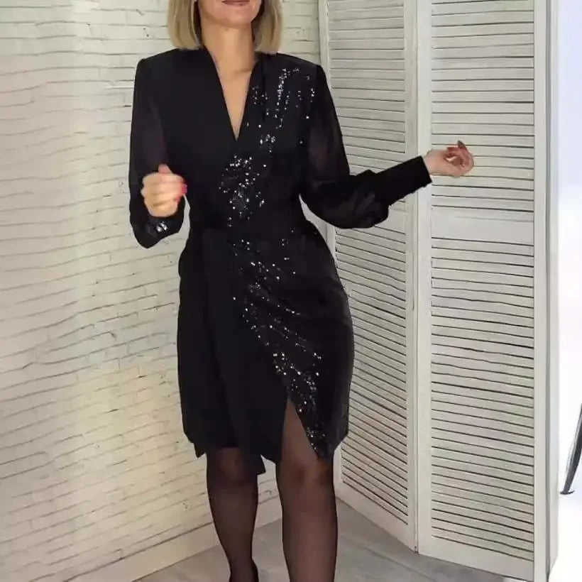 Sequin Glam V-Neck Mini Dress