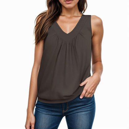 Ruched V-Neck Sleeveless Tank for Women