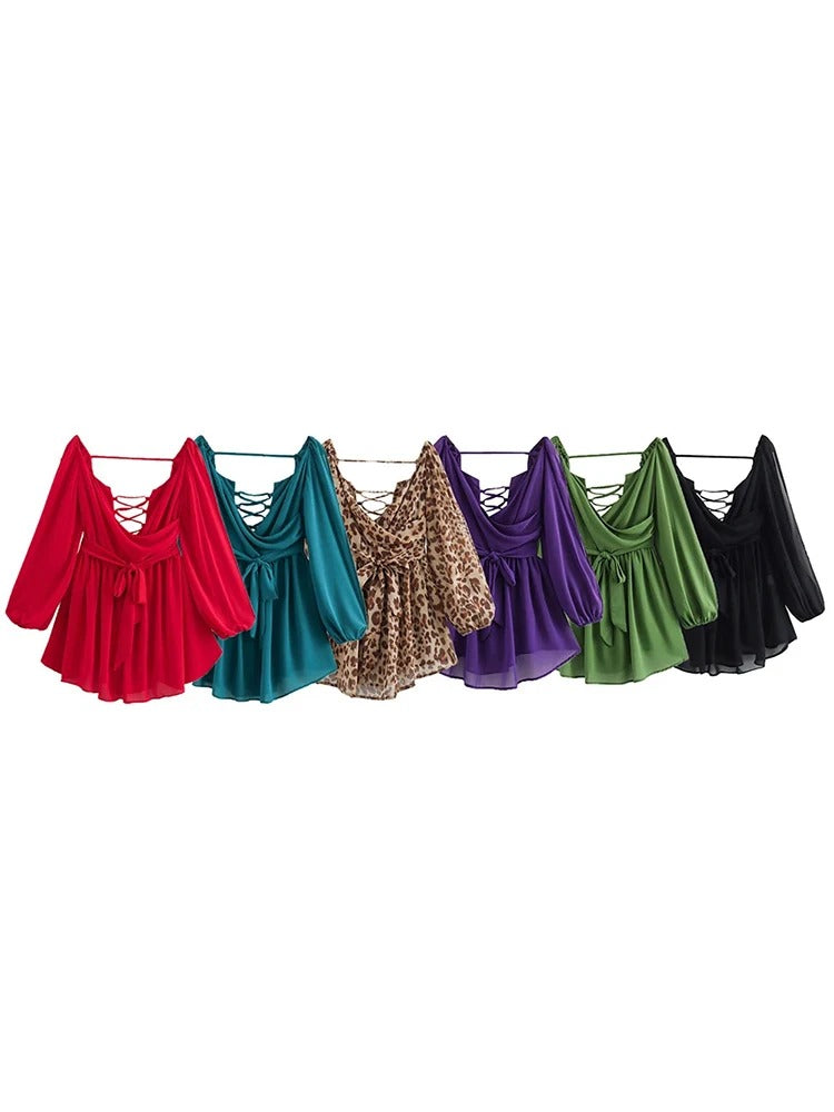Chic Backless Pleated Tie Mini Dress