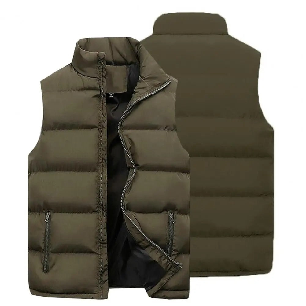 Men's Solid Cotton Padded Stand Collar Jacket
