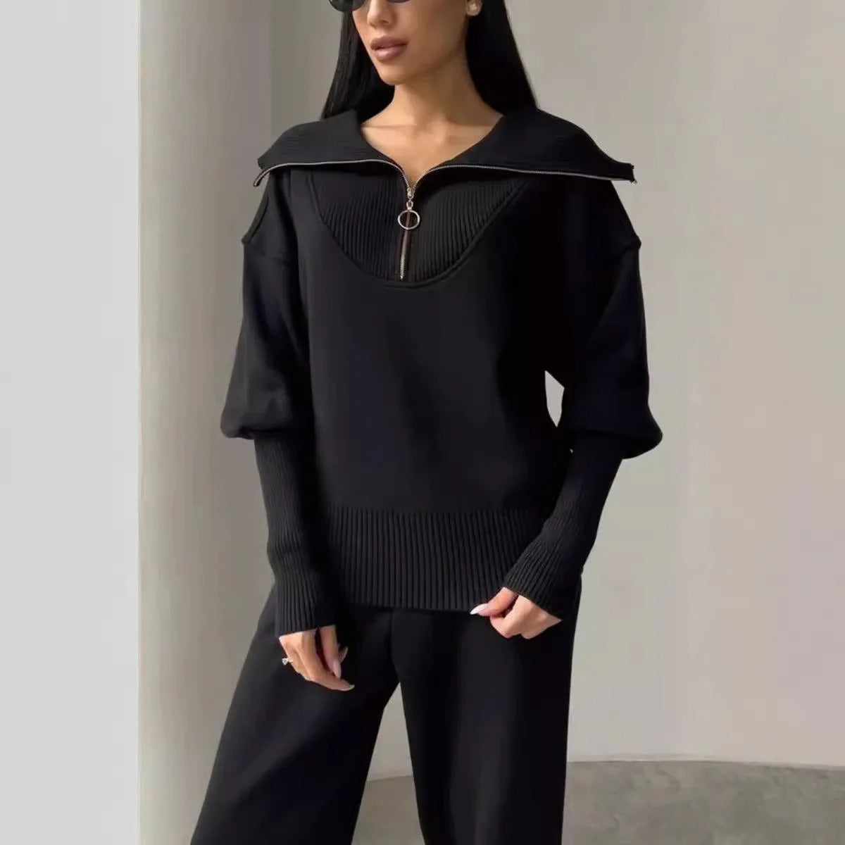 Zipper Hoodie & Sweatpants Set for Women