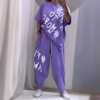 Summer Vibe Letter Print Tracksuit Set