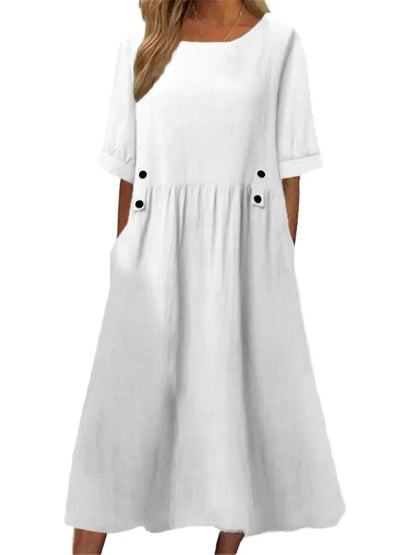 Elegant Cotton Linen Casual Dress