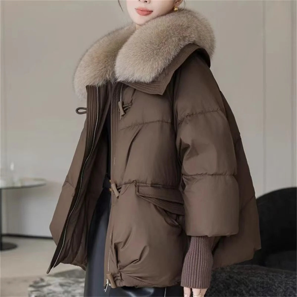Women’s Oversized Fur Collar  Coat — Down Jacket