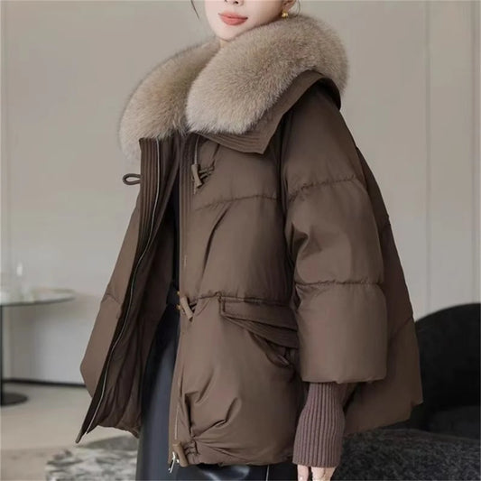 Women’s Oversized Fur Collar  Coat — Down Jacket