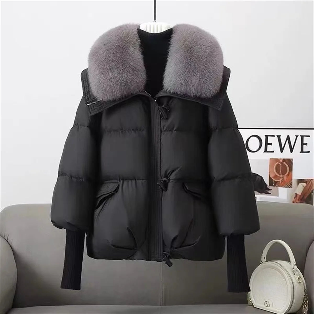 Women’s Oversized Fur Collar  Coat — Down Jacket