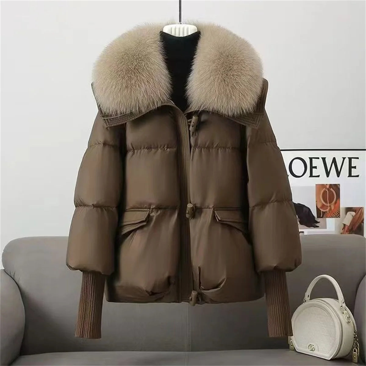 Women’s Oversized Fur Collar  Coat — Down Jacket