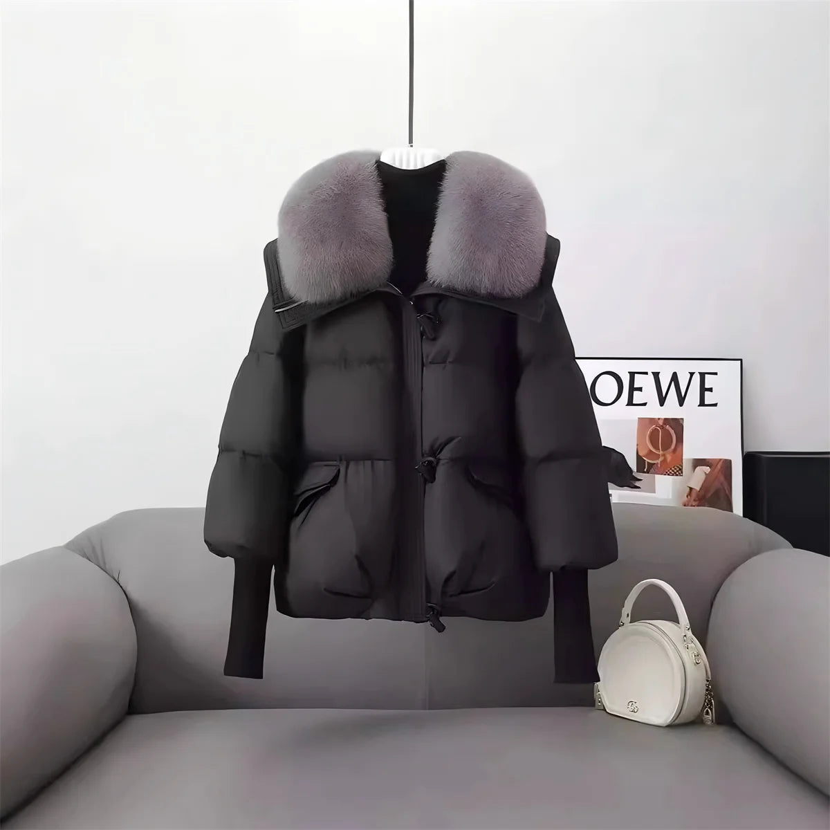 Women’s Oversized Fur Collar  Coat — Down Jacket