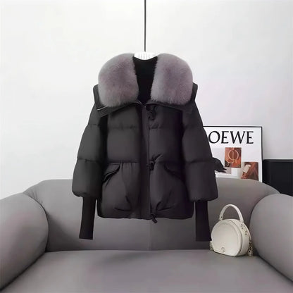 Women’s Oversized Fur Collar  Coat — Down Jacket