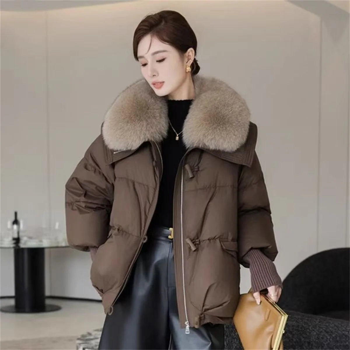 Women’s Oversized Fur Collar  Coat — Down Jacket