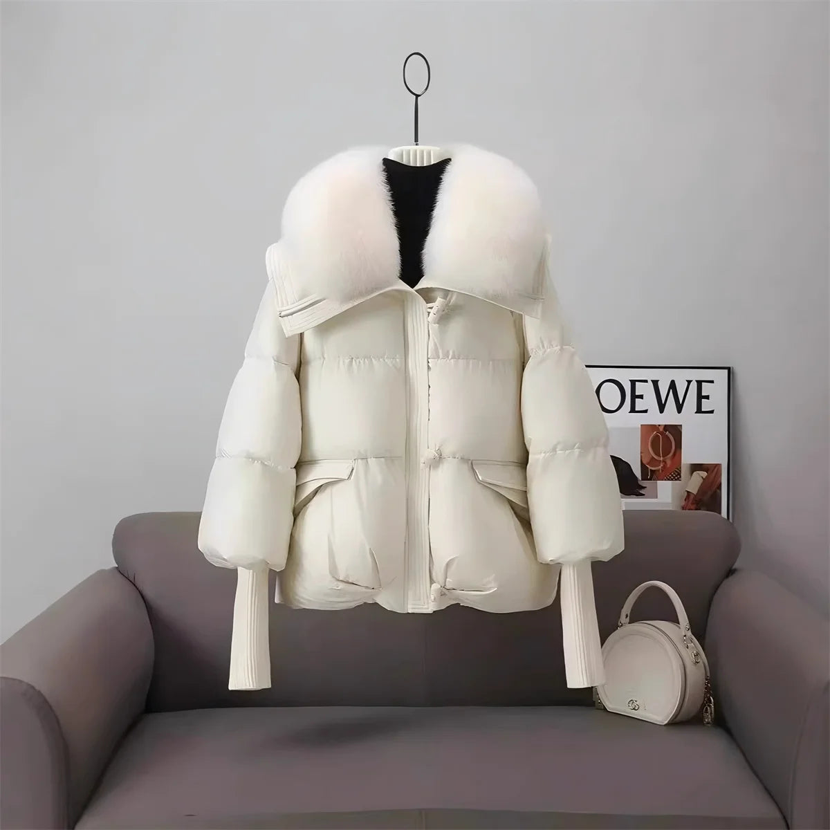 Women’s Oversized Fur Collar  Coat — Down Jacket