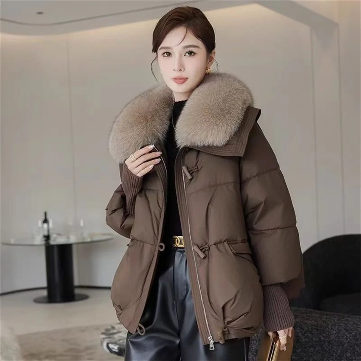 Women’s Oversized Fur Collar  Coat — Down Jacket