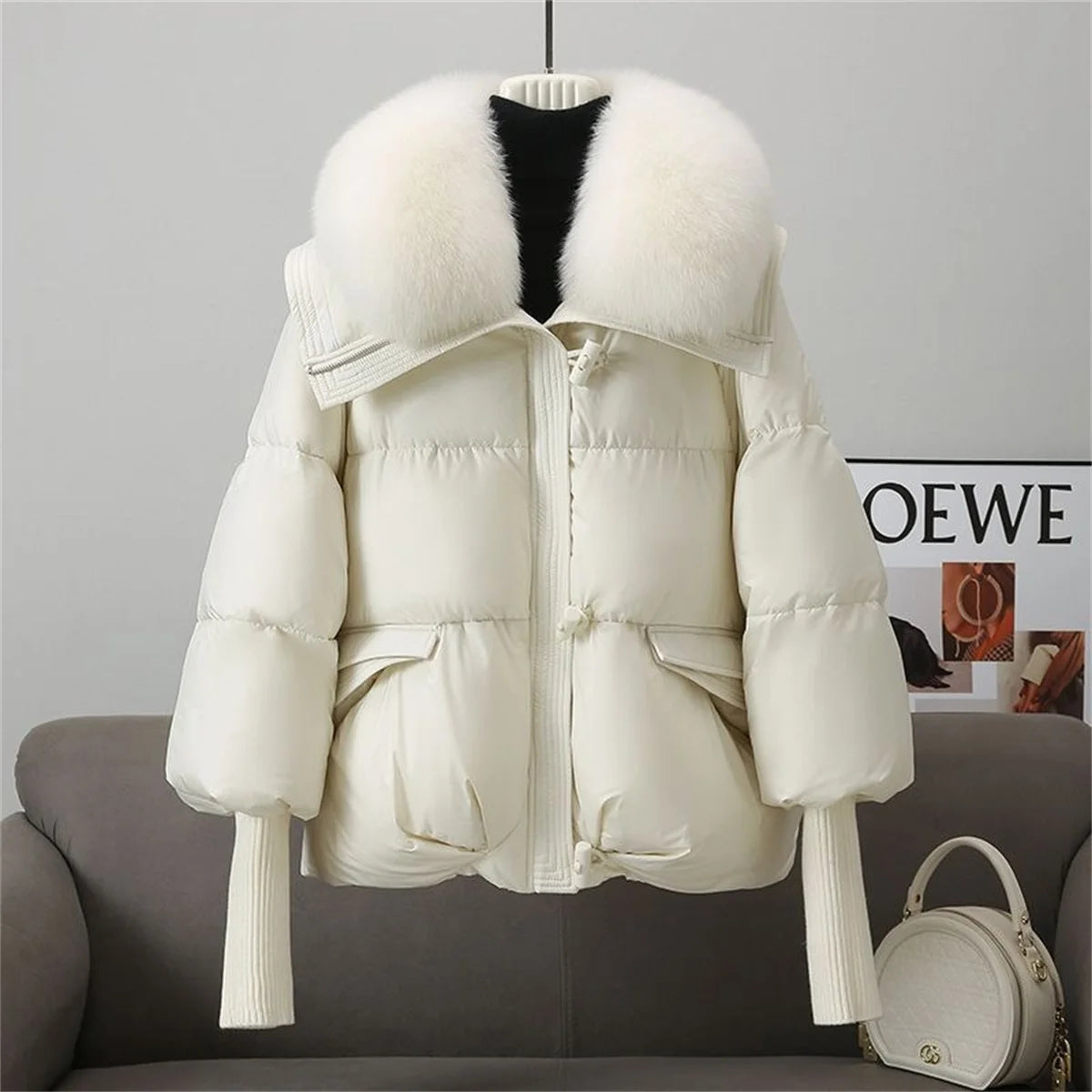 Women’s Oversized Fur Collar  Coat — Down Jacket