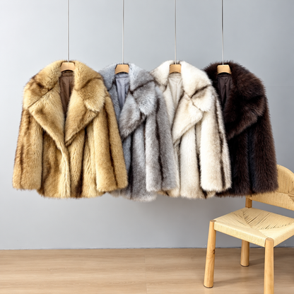 Women’s Luxury Yellow Striped Faux Fur Coat