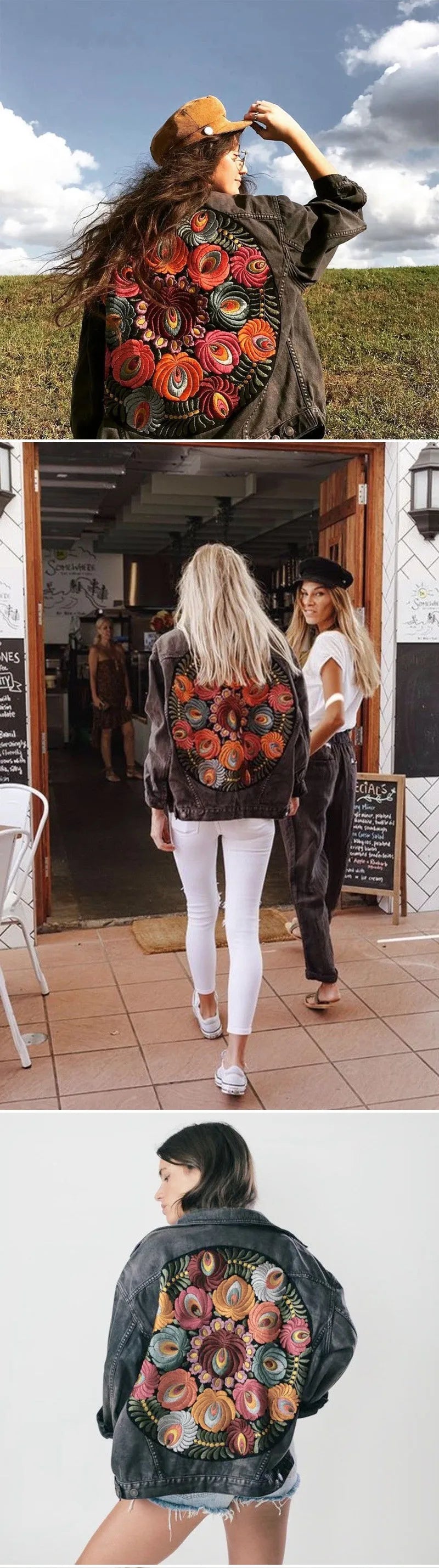 Boho Bloom Embroidered Denim Jacket
