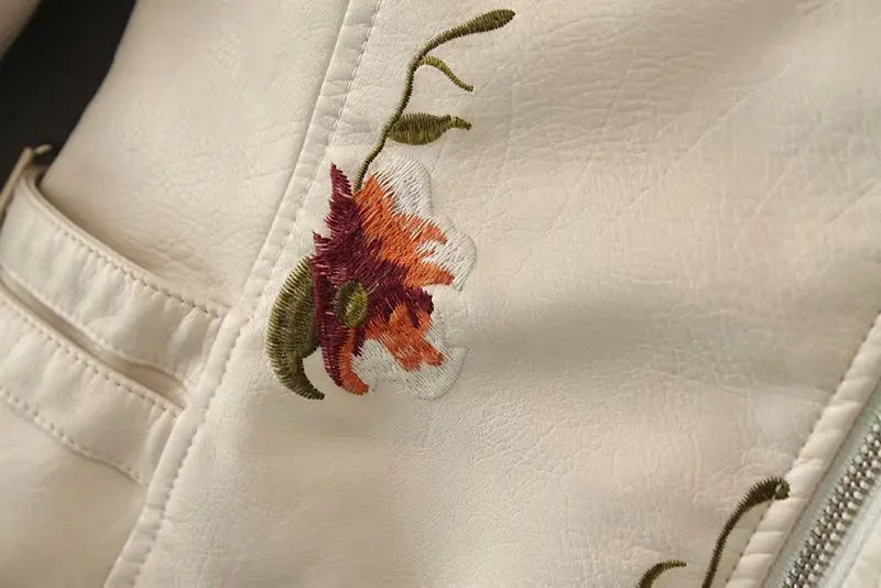 Floral Embroidered Biker Jacket