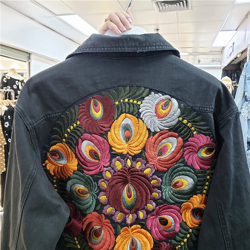 Boho Bloom Embroidered Denim Jacket