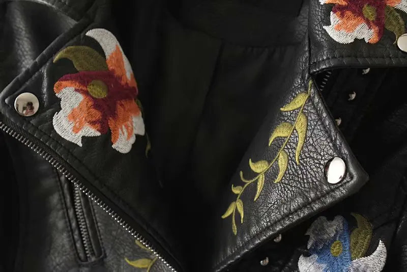 Floral Embroidered Biker Jacket
