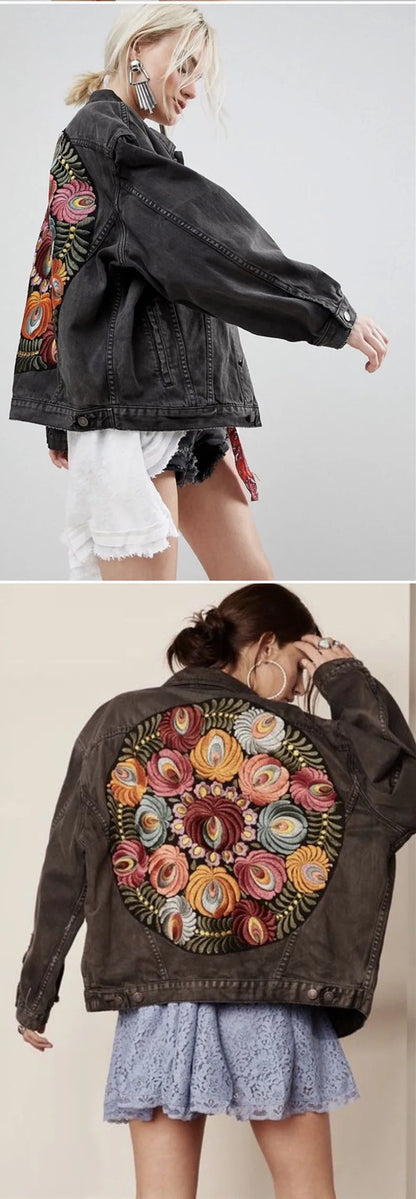 Boho Bloom Embroidered Denim Jacket