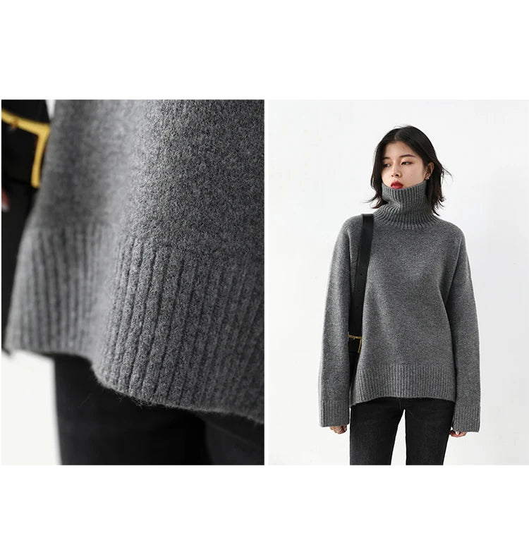 Women's Loose-Fit Turtleneck Knit Sweater