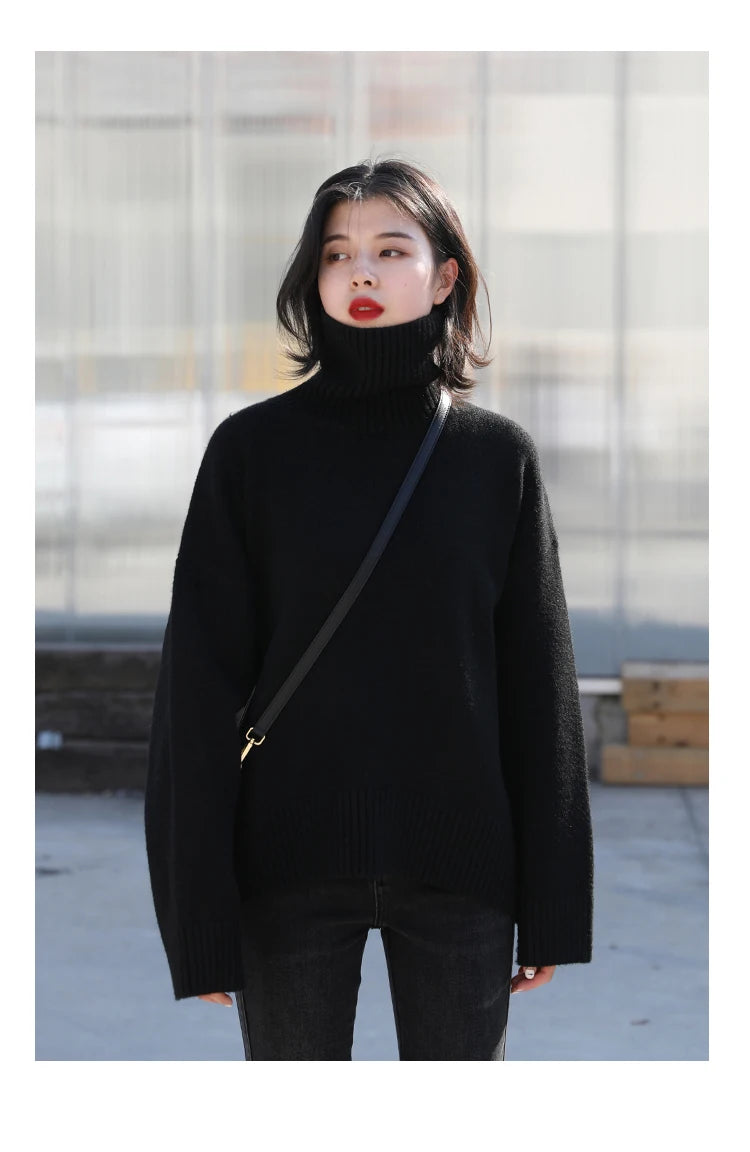 Women's Loose-Fit Turtleneck Knit Sweater