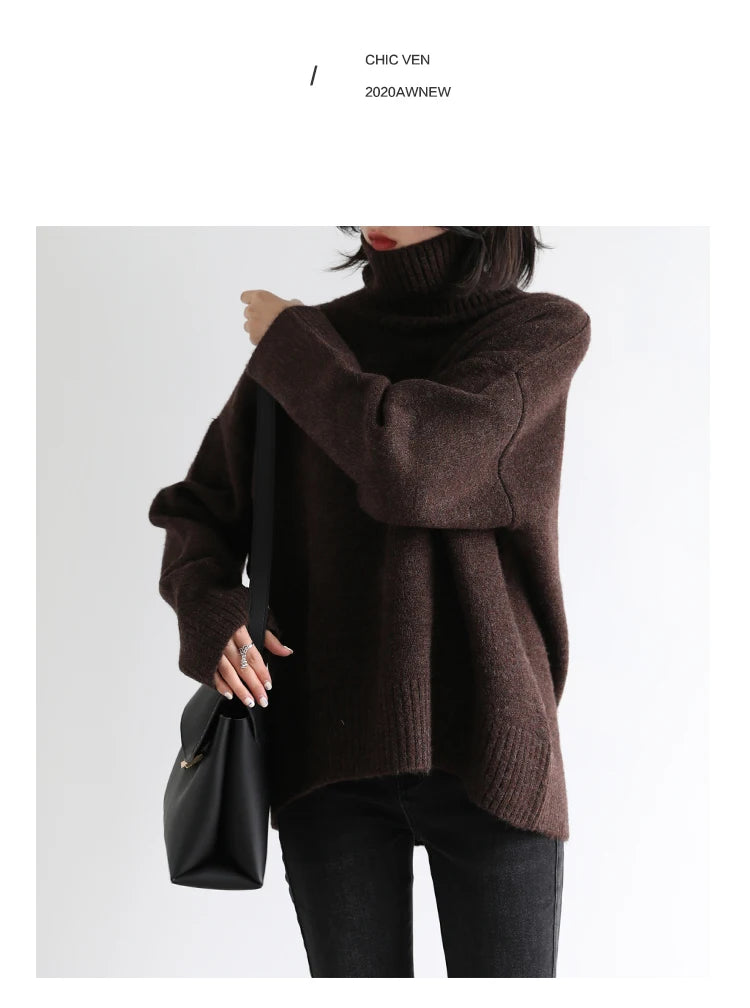 Women's Loose-Fit Turtleneck Knit Sweater
