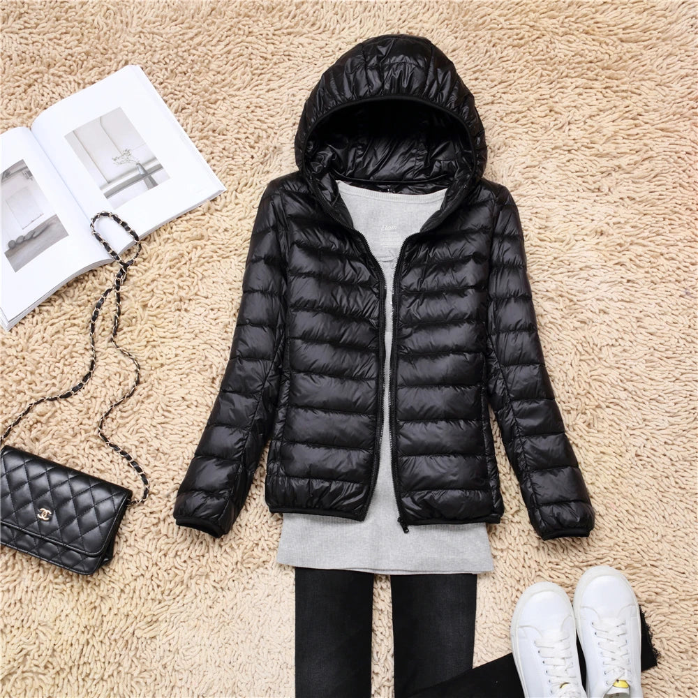 Women's Lightweight Hooded Duck Down Puffer Jacket