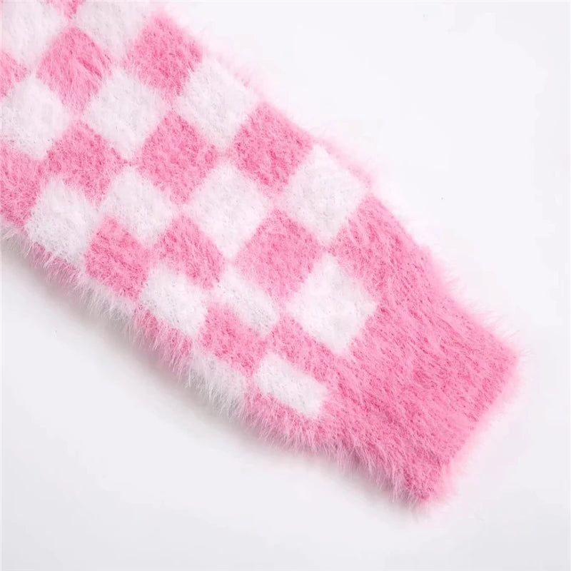 Rose Whisper V-Neck Plaid Cardigan