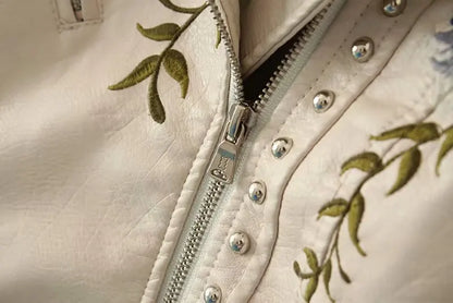 Floral Embroidered Biker Jacket