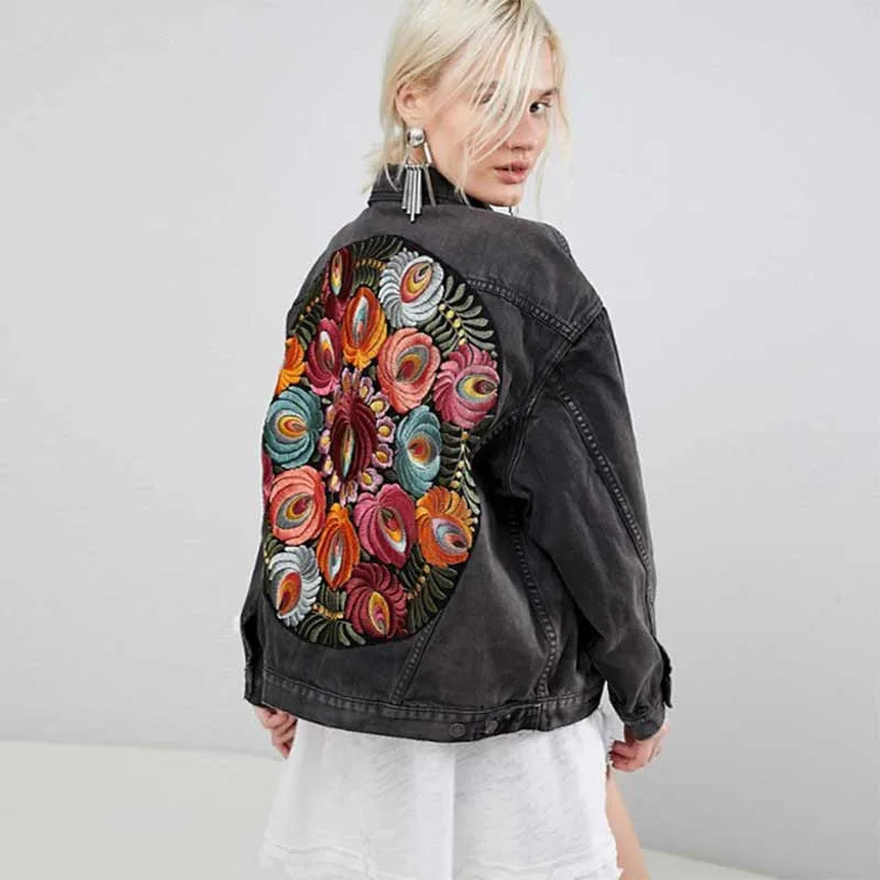 Boho Bloom Embroidered Denim Jacket