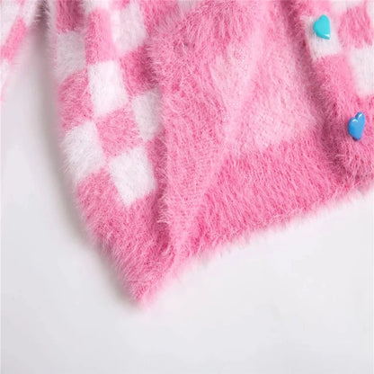Rose Whisper V-Neck Plaid Cardigan