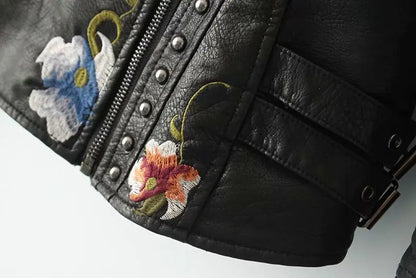 Floral Embroidered Biker Jacket