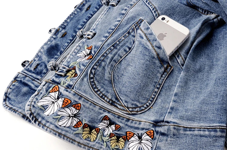 Embroidered Denim Bomber Jacket