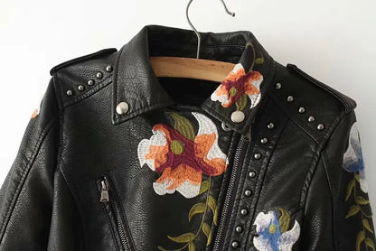 Floral Embroidered Biker Jacket