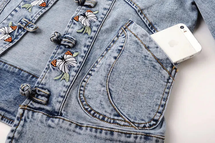 Embroidered Denim Bomber Jacket