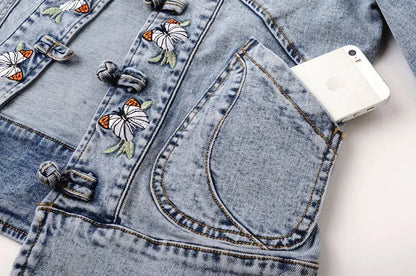 Embroidered Denim Bomber Jacket