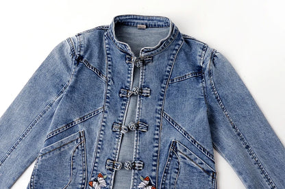 Embroidered Denim Bomber Jacket