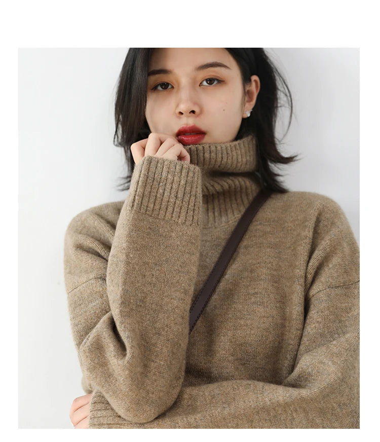 Women's Loose-Fit Turtleneck Knit Sweater