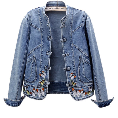 Embroidered Denim Bomber Jacket