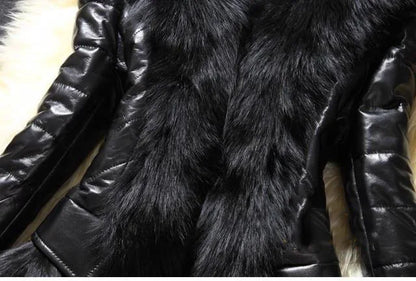 Faux Fur PU Leather Coat