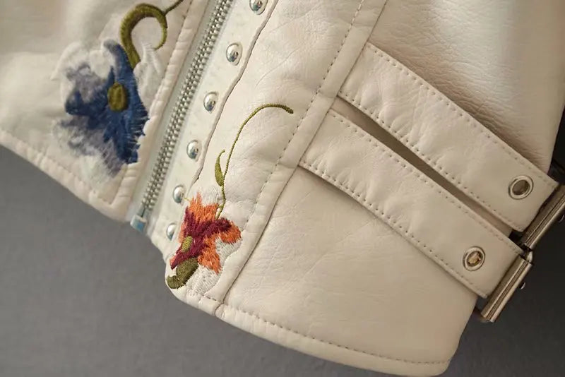 Floral Embroidered Biker Jacket