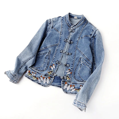Embroidered Denim Bomber Jacket