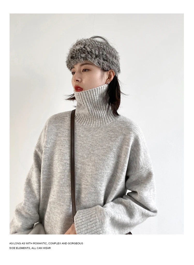 Women's Loose-Fit Turtleneck Knit Sweater