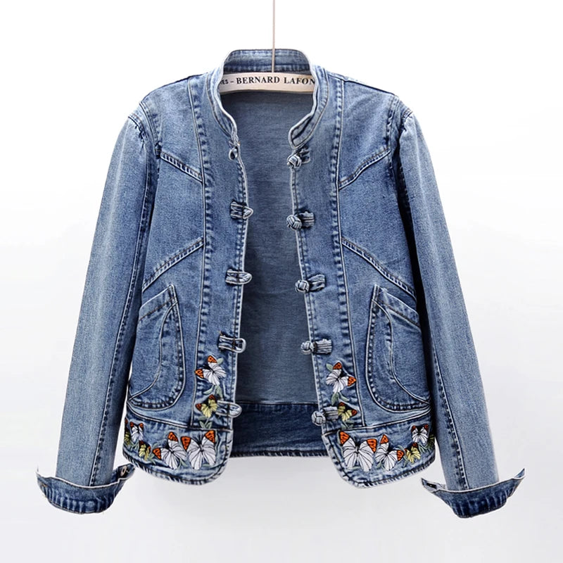 Embroidered Denim Bomber Jacket