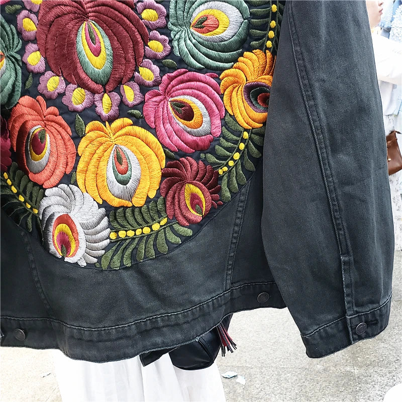 Boho Bloom Embroidered Denim Jacket