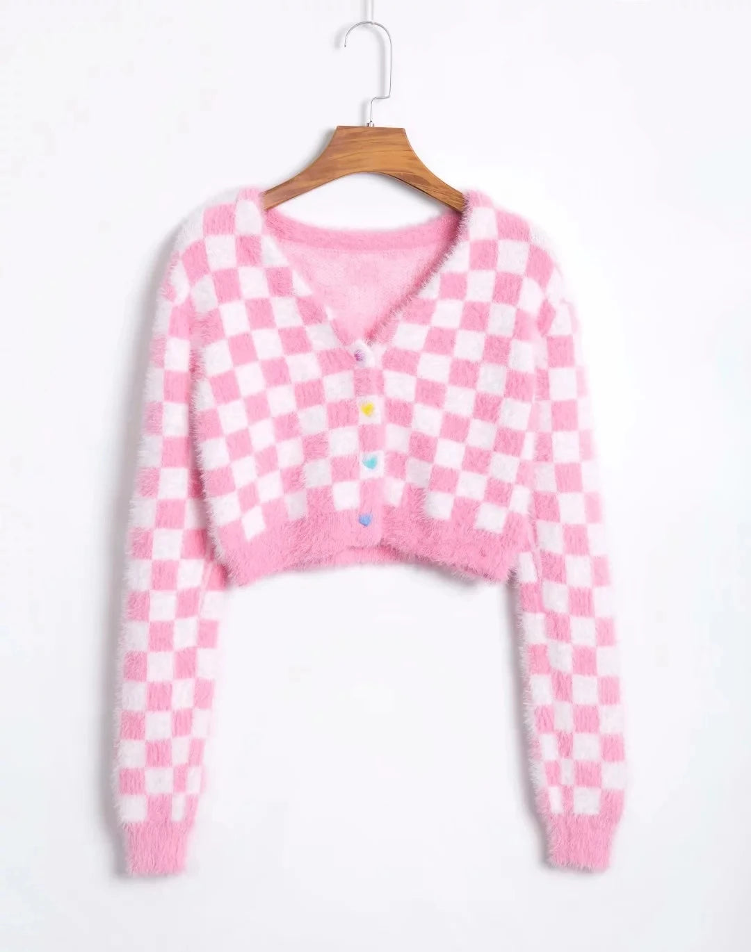 Rose Whisper V-Neck Plaid Cardigan