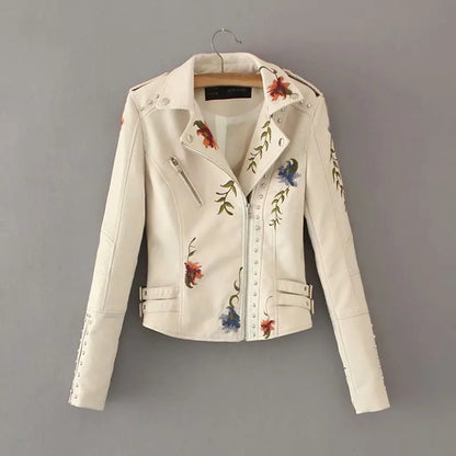 Floral Embroidered Biker Jacket