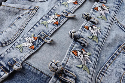 Embroidered Denim Bomber Jacket