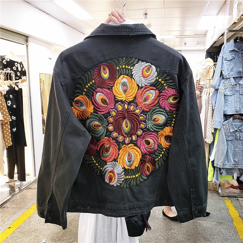 Boho Bloom Embroidered Denim Jacket