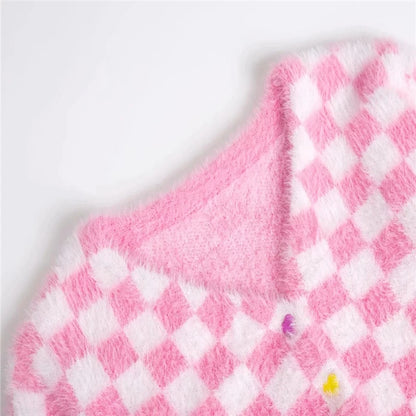 Rose Whisper V-Neck Plaid Cardigan